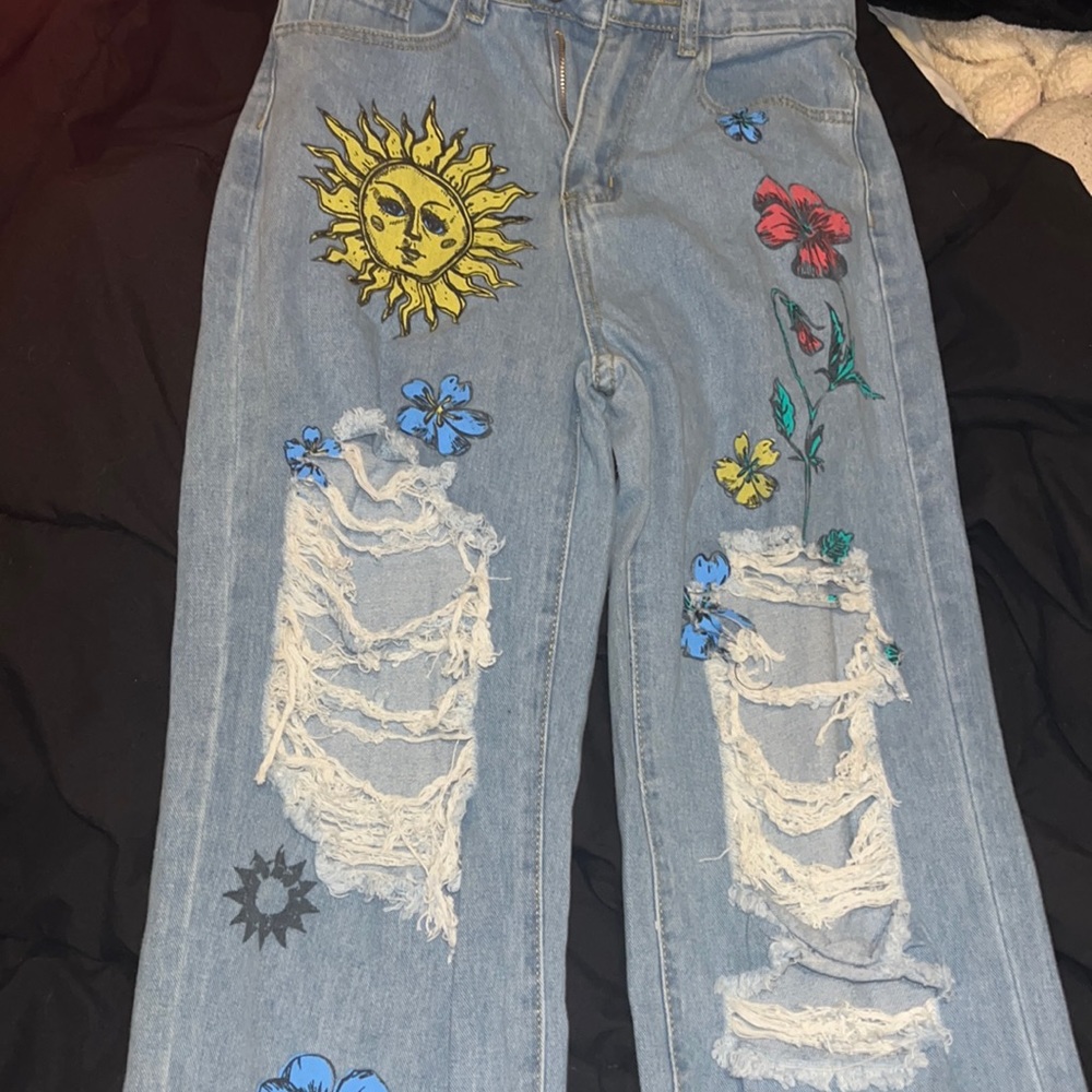distressed painted jeans us size 2